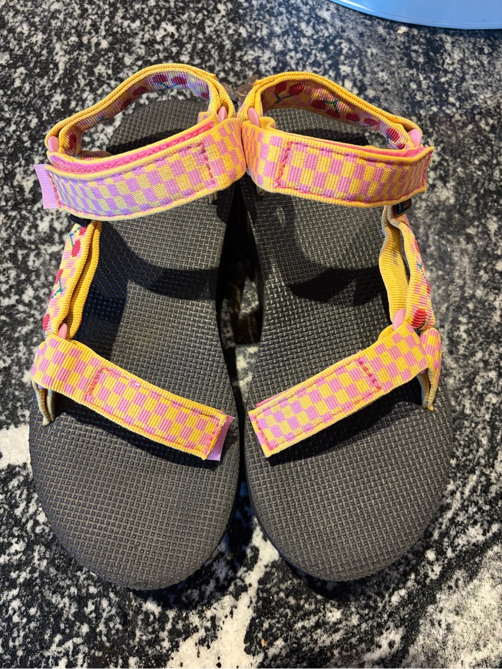 Teva Checkered Pink and Yellow Strap Sandals women’s size 8
